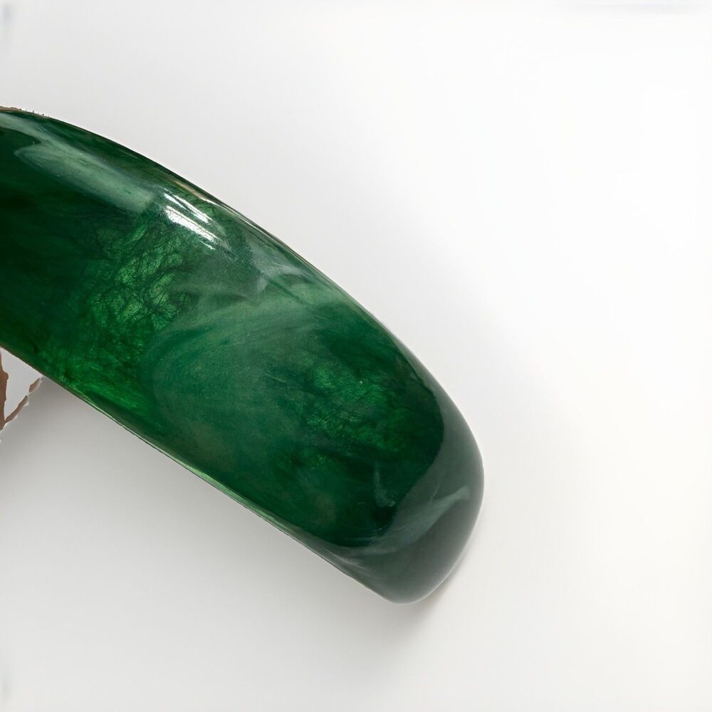 Vintage Chunky Green Lucite Bangle Marbled Wide Pearlescent Bracelet Retro Funky